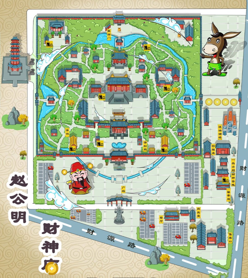 名山寺庙类手绘地图